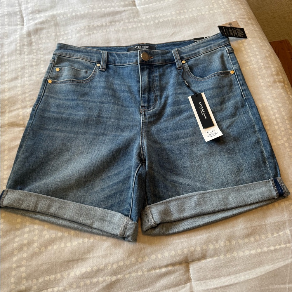 Liverpool Marley Girlfriend Mid Wash Denim Rolled Hem Shorts